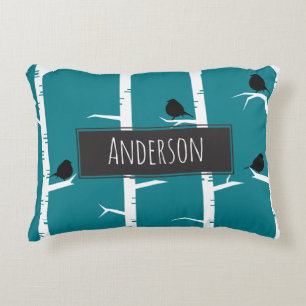 Personalized - Little Black Birds and Birch Trees Accent Pillow