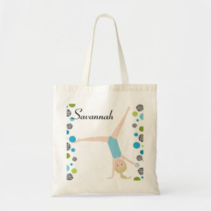 Personalized Little Blonde Gymnast in Aqua Tote Bag
