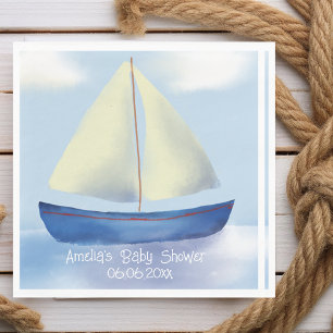 Personalized Little Blue Sailboat Baby Shower Napkin