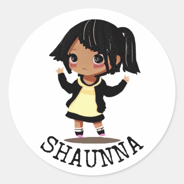 Personalized Little Cartoon Girl Classic Round Sticker (Front)