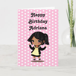 Personalized Little Cartoon Girl Pink Birthday Card