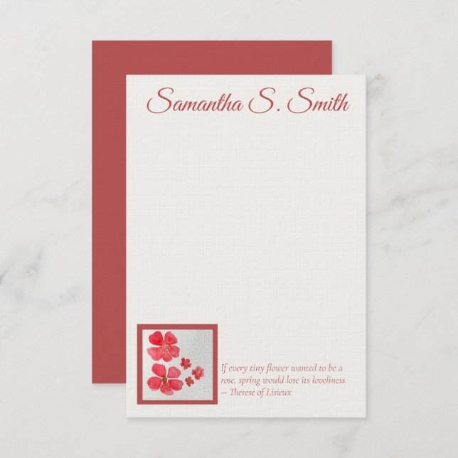 Personalized Little Flower Flat Note Card (Front/Back)