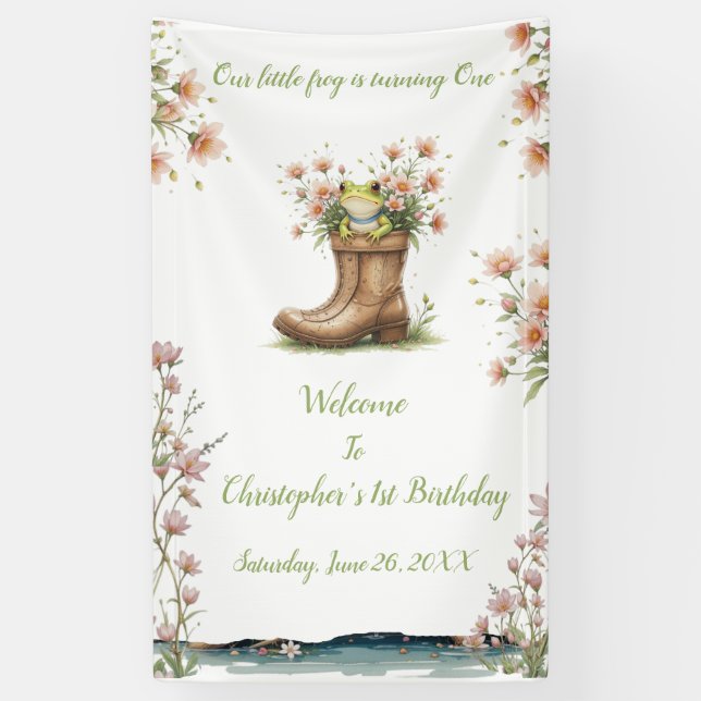Personalized little frog Froggie 1st birthday Banner (Vertical)