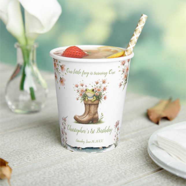 Personalized little frog Froggie 1st birthday Paper Cups (Insitu)
