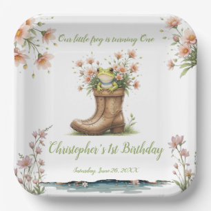 Personalized little frog Froggie 1st birthday Paper Plate