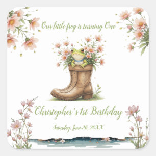 Personalized little frog Froggie 1st birthday Square Sticker