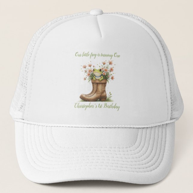 Personalized little frog Froggie 1st birthday Trucker Hat (Front)