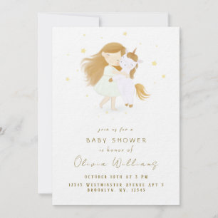Personalized Little Girl a Unicorn Baby Shower Invitation