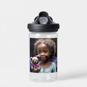 Personalized Little Girl Holding a Teddy Bear Water Bottle