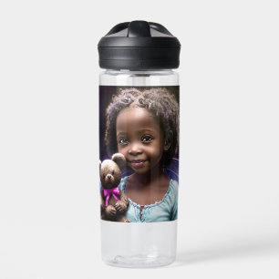 Personalized Little Girl Holding a Teddy Bear Water Bottle