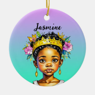 Personalized Little Girl Princess of Color Ceramic Ornament