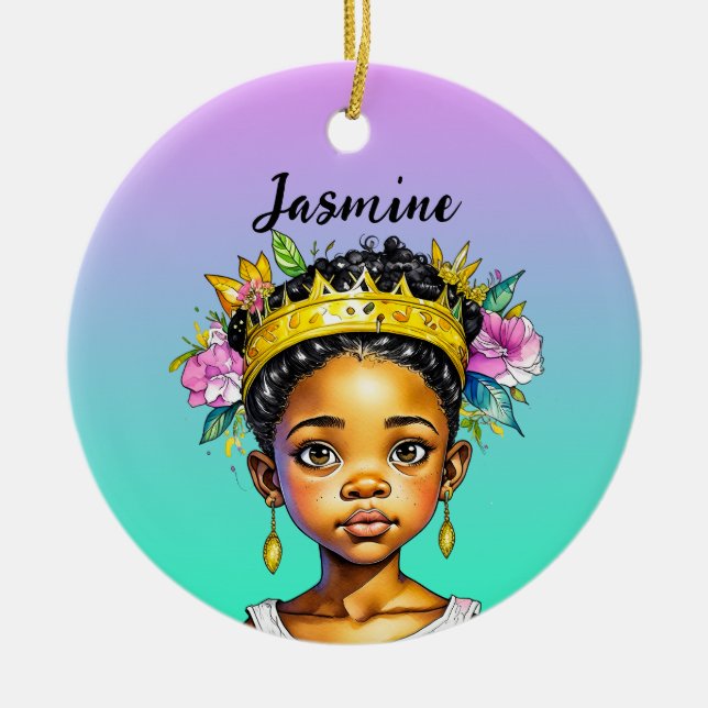 Personalized Little Girl Princess of Colour Ceramic Ornament (Front)