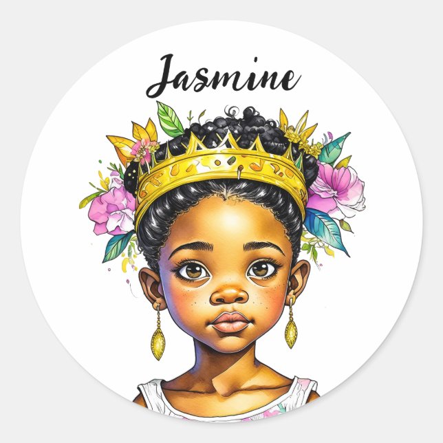 Personalized Little Girl Princess of Colour Classic Round Sticker (Front)