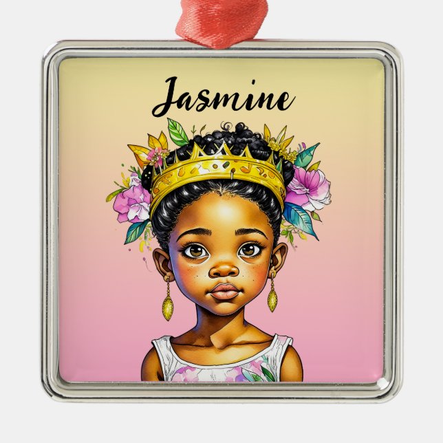 Personalized Little Girl Princess of Colour Metal Ornament (Front)