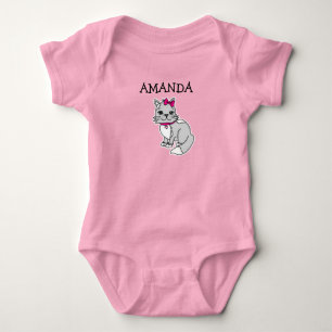 Personalized Little Girl's Gray Kitten with Bow To Baby Bodysuit