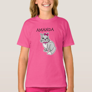 Personalized Little Girl's Gray Kitten with Bow To T-Shirt