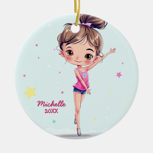  Personalized Little Gymnast Girl Christmas  Ceramic Ornament (Front)