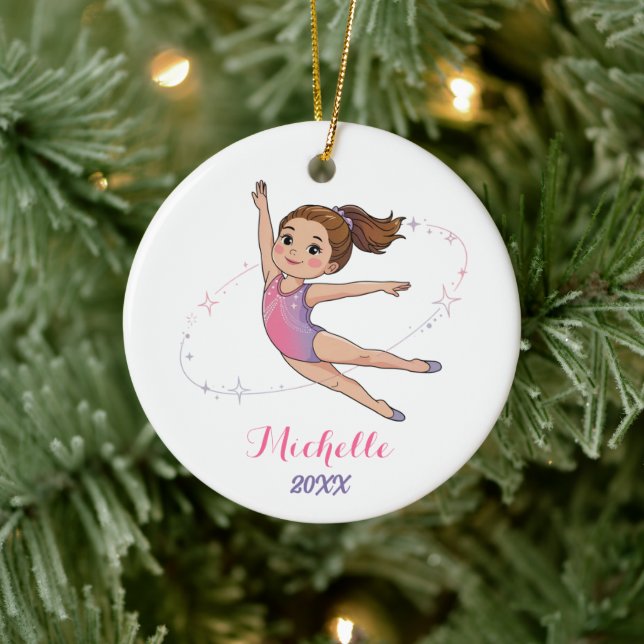  Personalized Little Gymnast Girl Christmas  Ceramic Ornament (Tree)