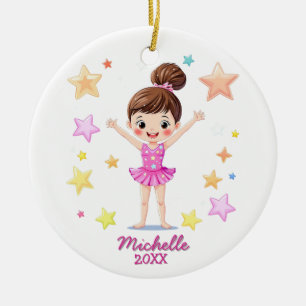  Personalized Little Gymnast Girl Christmas Pink   Ceramic Ornament