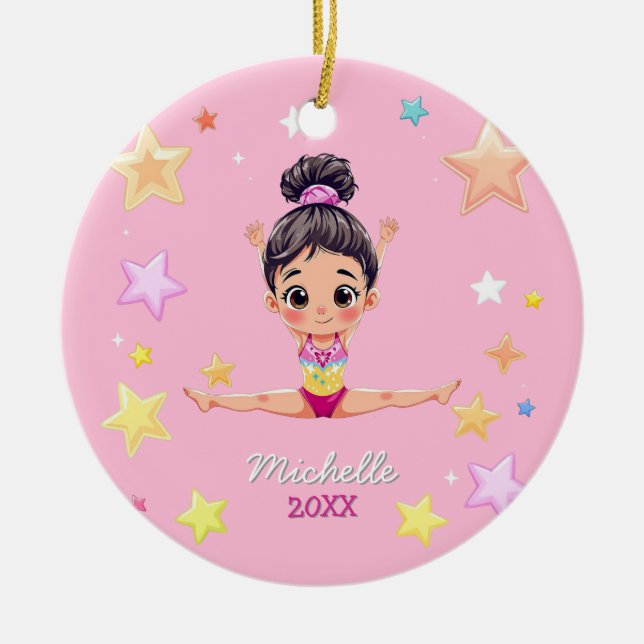  Personalized Little Gymnast Girl Christmas Pink   Ceramic Ornament (Front)