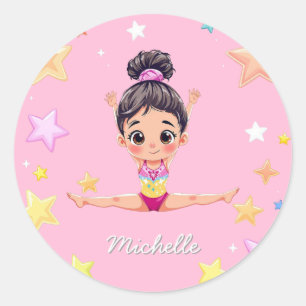  Personalized Little Gymnast Girl Christmas Pink   Classic Round Sticker