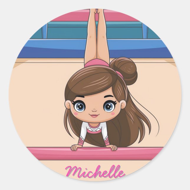 Personalized Little Gymnast Girl,I Love Gymnastics Classic Round Sticker (Front)