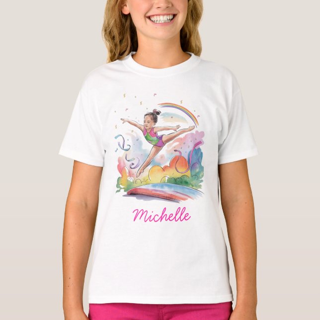 Personalized Little Gymnast Girl,I Love Gymnastics T-Shirt (Front)