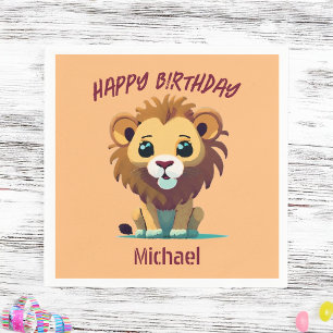 Personalized Little Lion Birthday Napkin
