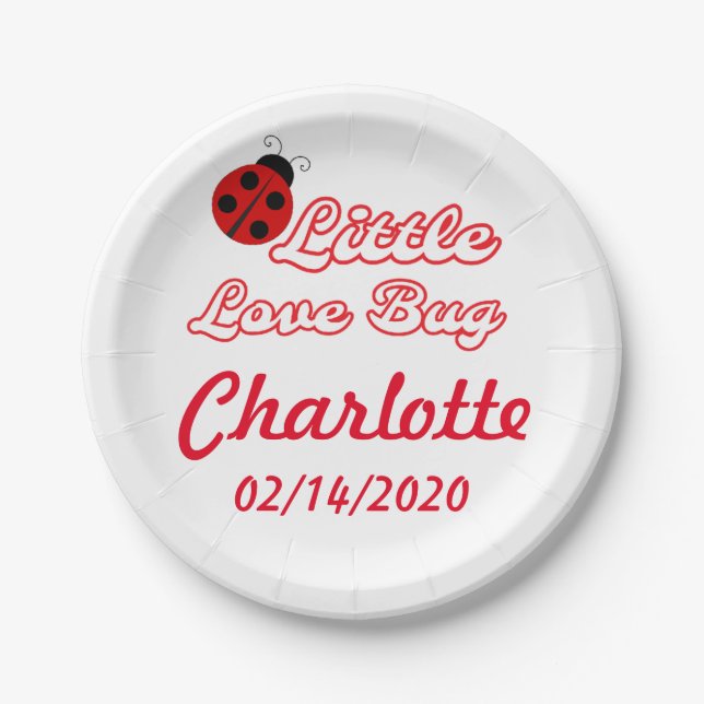 Personalized Little Love Bug Ladybug Party Paper Plate (Front)