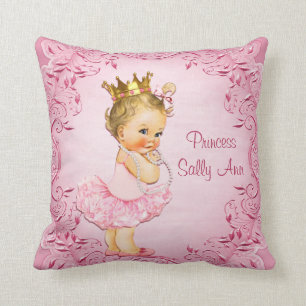 Personalized Little Princess Ballerina Pink Throw Pillow