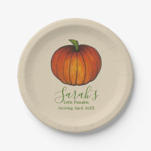 Personalized Little Pumpkin Autumn Baby Shower Paper Plate