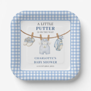Personalized Little Putter Blue Golf Boy Shower Paper Plate