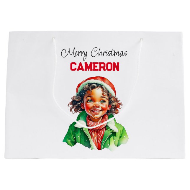 Personalized Little Vintage Girl Christmas Large Gift Bag (Front)