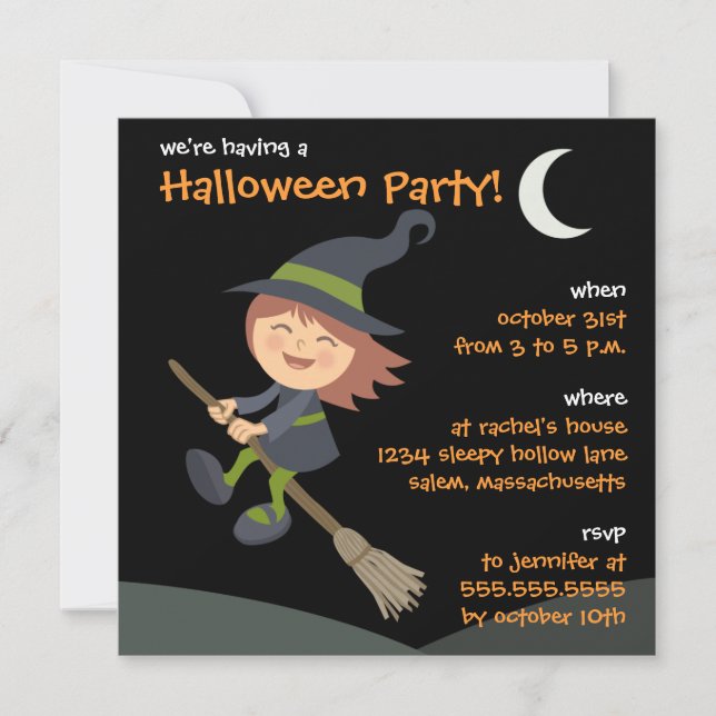 Personalized Little Witch Halloween Party Invites (Front)
