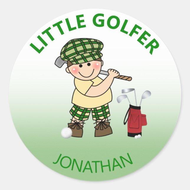 Personalized Litttle Golfer Classic Round Sticker (Front)