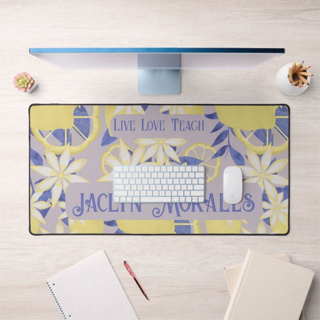 Personalized Live Love Teach Watercolor Lemon Desk Mat (Office 1)