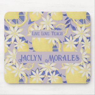 Personalized Live Love Teach Watercolor Lemon Mouse Pad