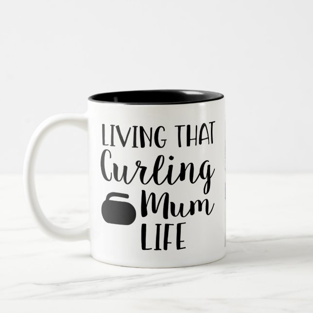 Personalized Living that Curling Mum Life Photo  Two-Tone Coffee Mug (Left)
