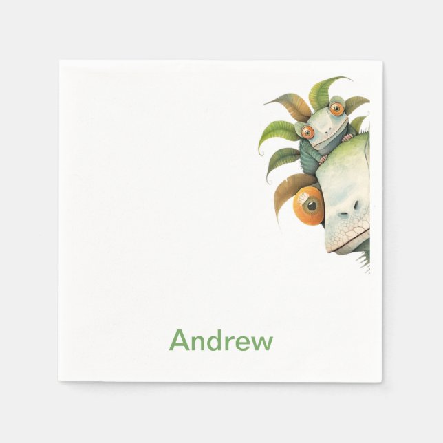 Personalized Lizard Birthday Party Napkin (Front)