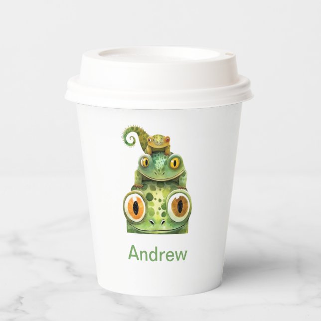 Personalized Lizard Birthday Party Paper Cups (Front)