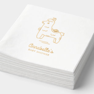 Personalized Llama Baby Shower Cute Gold Napkins