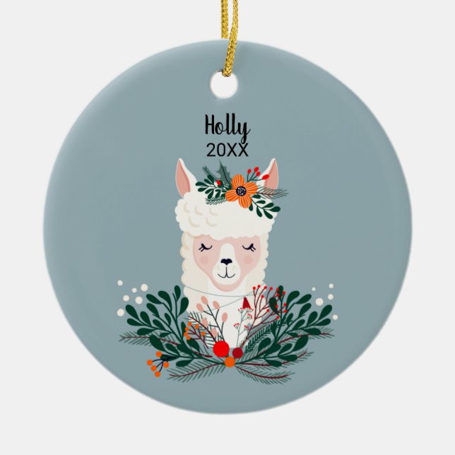 Personalized Llama Ceramic Ornament (Front)