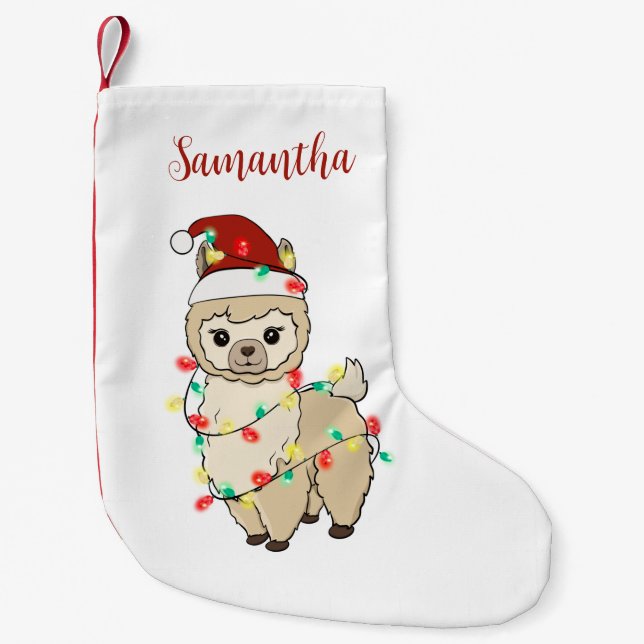 Personalized Llama Christmas Lights Trendy  Small Christmas Stocking (Front)