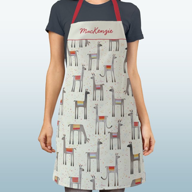 Personalized Llama Cute Whimsical  Apron (Fun llama pattern personalized custom name apron)