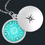 Personalized Locket/Pendant Monogram Aqua Pattern  Silver Plated Necklace<br><div class="desc">This Personalized Locket/Pendant Monogram in an Aqua flowery Pattern encased in Silver plate is so pretty,  its bound to be a hit with the recipient. Makes an excellent gift for a bridesmaid,  friend,  girlfriend,  mother.  Just personalize it with the required letter.</div>