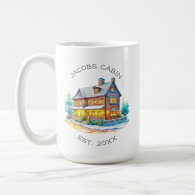 Personalized Log Cabin Christmas Coffee Mug (Left)