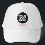 Personalized Logo and Text Baseball Trucker Hat<br><div class="desc">Create your very own corporate EYECATCHING RED Trucker Hat! Our sleek and contemporary template comes in a variety of colors, offering full customization options to showcase your business logo, chosen photograph or image. Enhance personalization by adding your name, company slogan or moniker, promotional Instagram handle, or any personalized text of...</div>