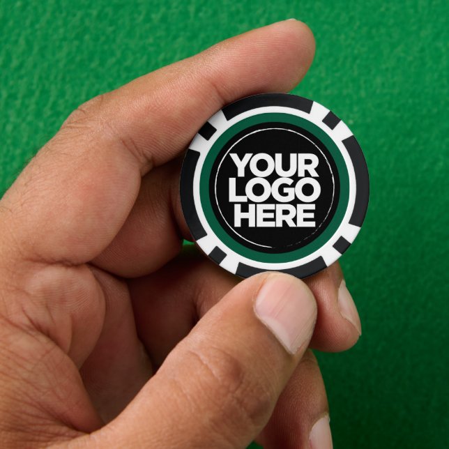 Personalized Logo and Text Cool Dark Green Poker Chips (Hand)