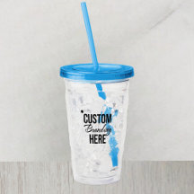 Personalized Logo Blue Acrylic Tumbler With Straw