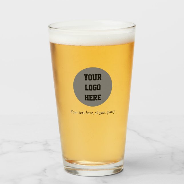 Personalized Logo Business Text Black Script Beer Glass (Front Filled)